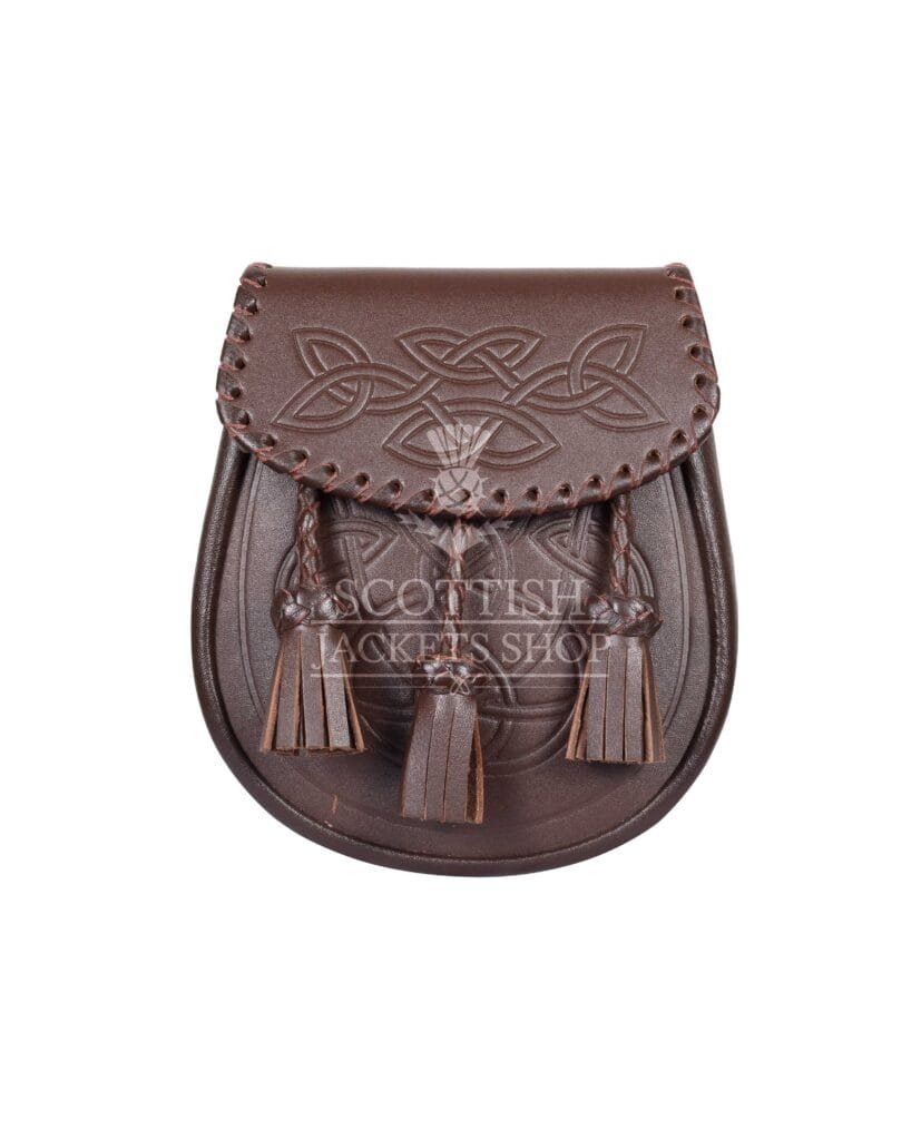 Brown Leather Celtic Embossed Scottish Kilt Sporran
