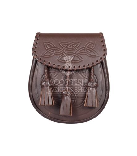 Brown Leather Celtic Embossed Scottish Kilt Sporran