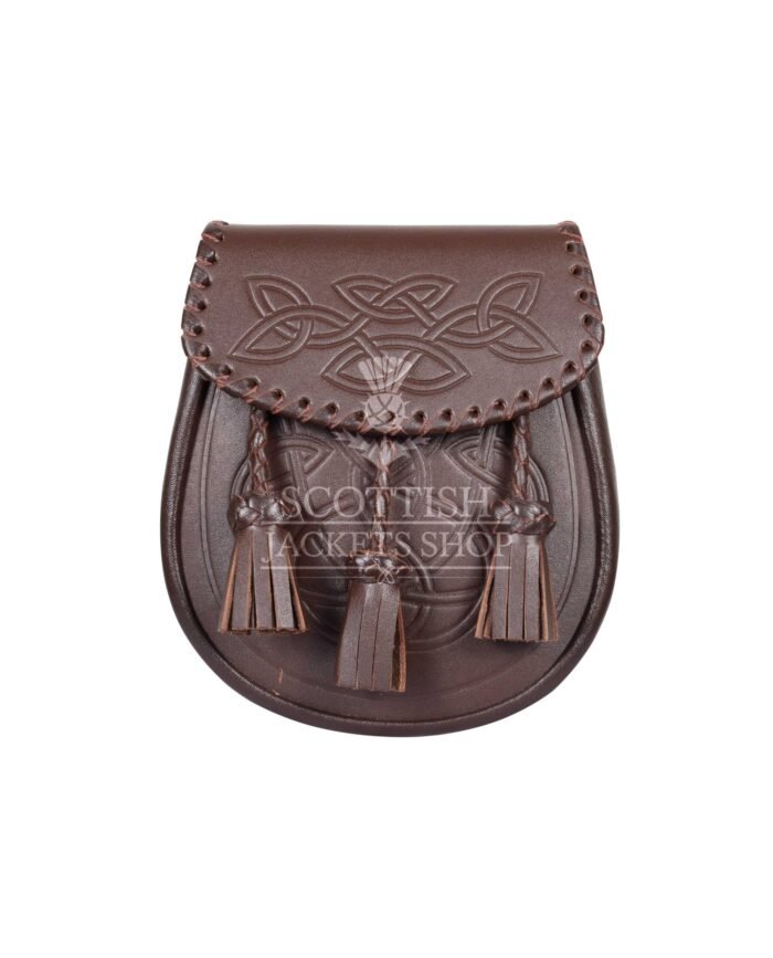 Brown Leather Celtic Embossed Scottish Kilt Sporran