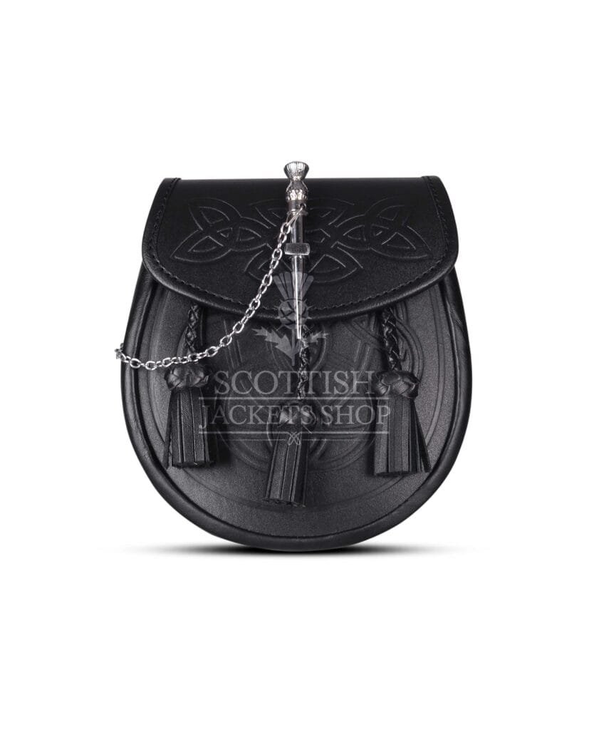 Pin Lock Embossed Black Leather Day Sporran