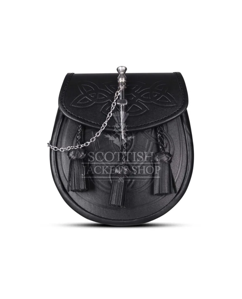 Pin Lock Embossed Black Leather Day Sporran