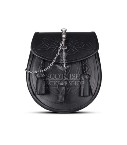 Pin Lock Embossed Black Leather Day Sporran