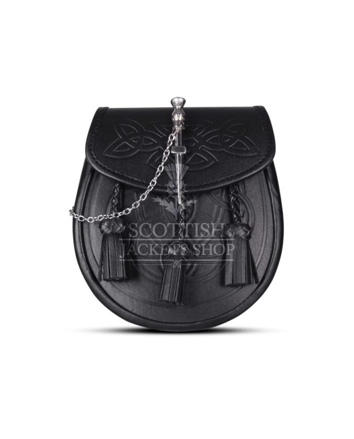 Pin Lock Embossed Black Leather Day Sporran