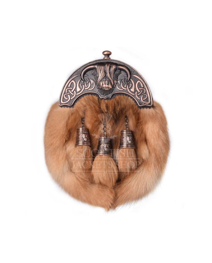 Red Fox Fur Full Dress Sporran Bronze Highland Cow Cantle