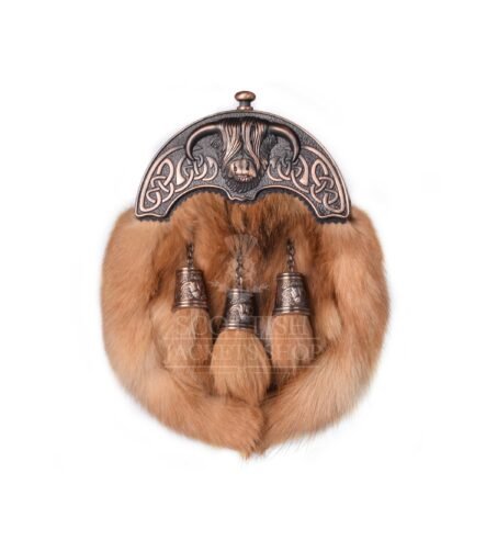 Red Fox Fur Full Dress Sporran Bronze Highland Cow Cantle