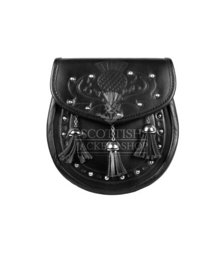 Thistle Embossed Black Leather Day Sporran