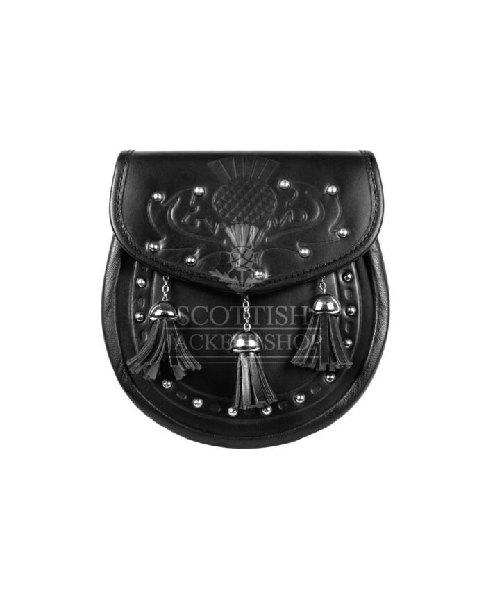 Thistle Embossed Black Leather Day Sporran