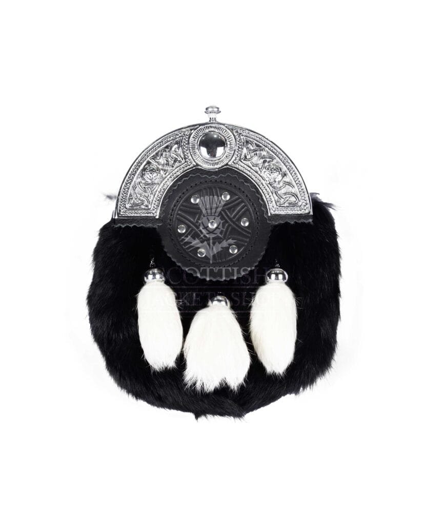 Two Tone Rabbit Fur Full Dress Sporran Silver Cantle