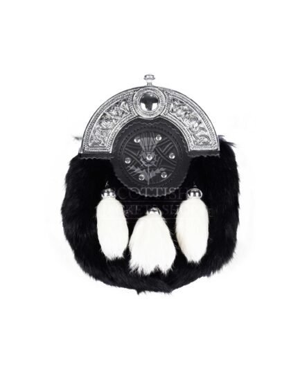Two Tone Rabbit Fur Full Dress Sporran Silver Cantle