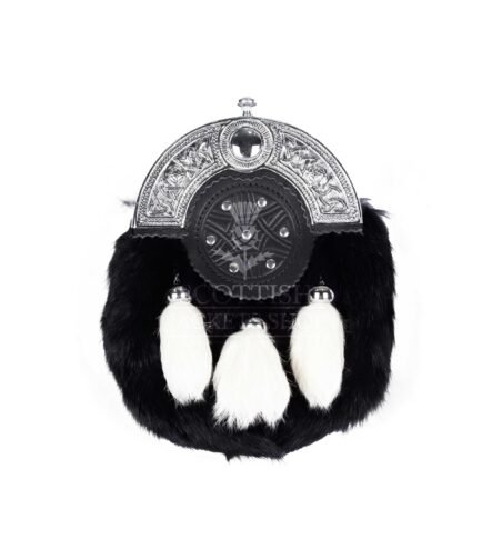 Two Tone Rabbit Fur Full Dress Sporran Silver Cantle