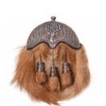 Red Fox Fur Full Dress Sporran Bronze Stag Head Cantle