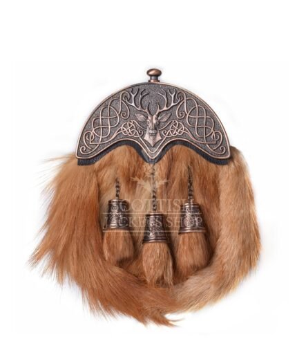 Red Fox Fur Full Dress Sporran Bronze Stag Head Cantle