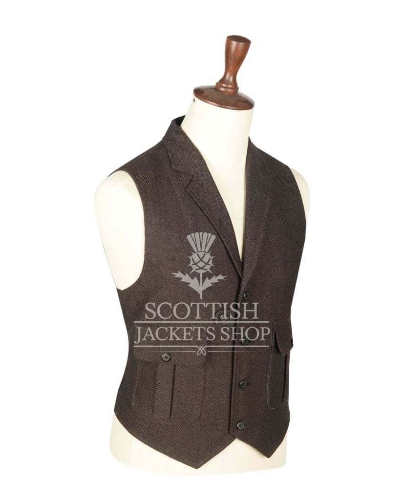 Brown Herringbone Waistcoat for Men