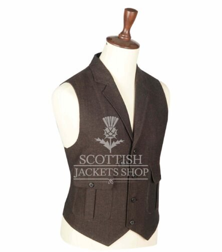 Brown Herringbone Waistcoat for Men