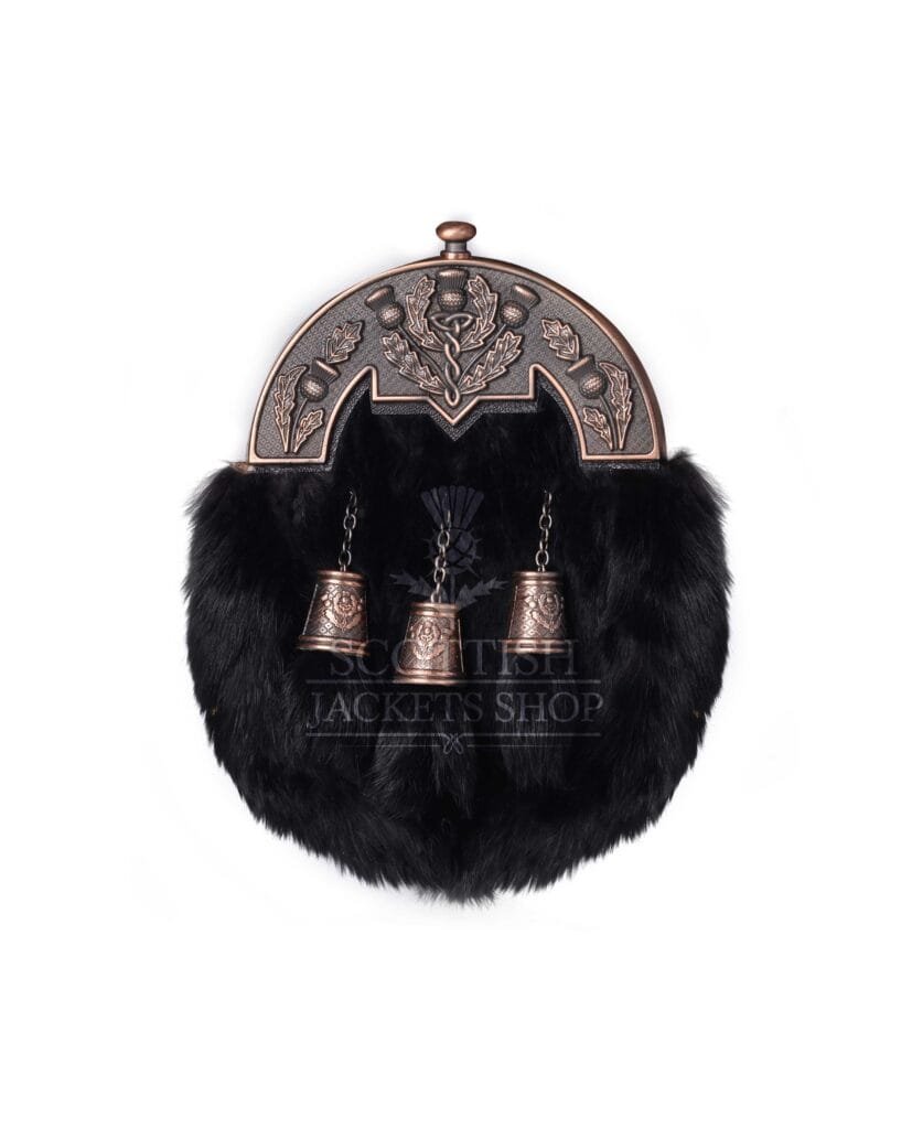Black Rabbit Fur Full Dress Sporran Bronze Thistle Cantle
