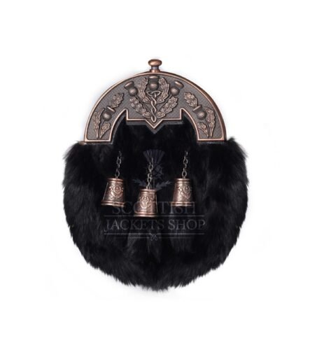 Black Rabbit Fur Full Dress Sporran Bronze Thistle Cantle