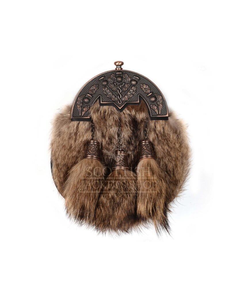 Coyote Fur Full Dress Sporran Bronze Thistle Cantle