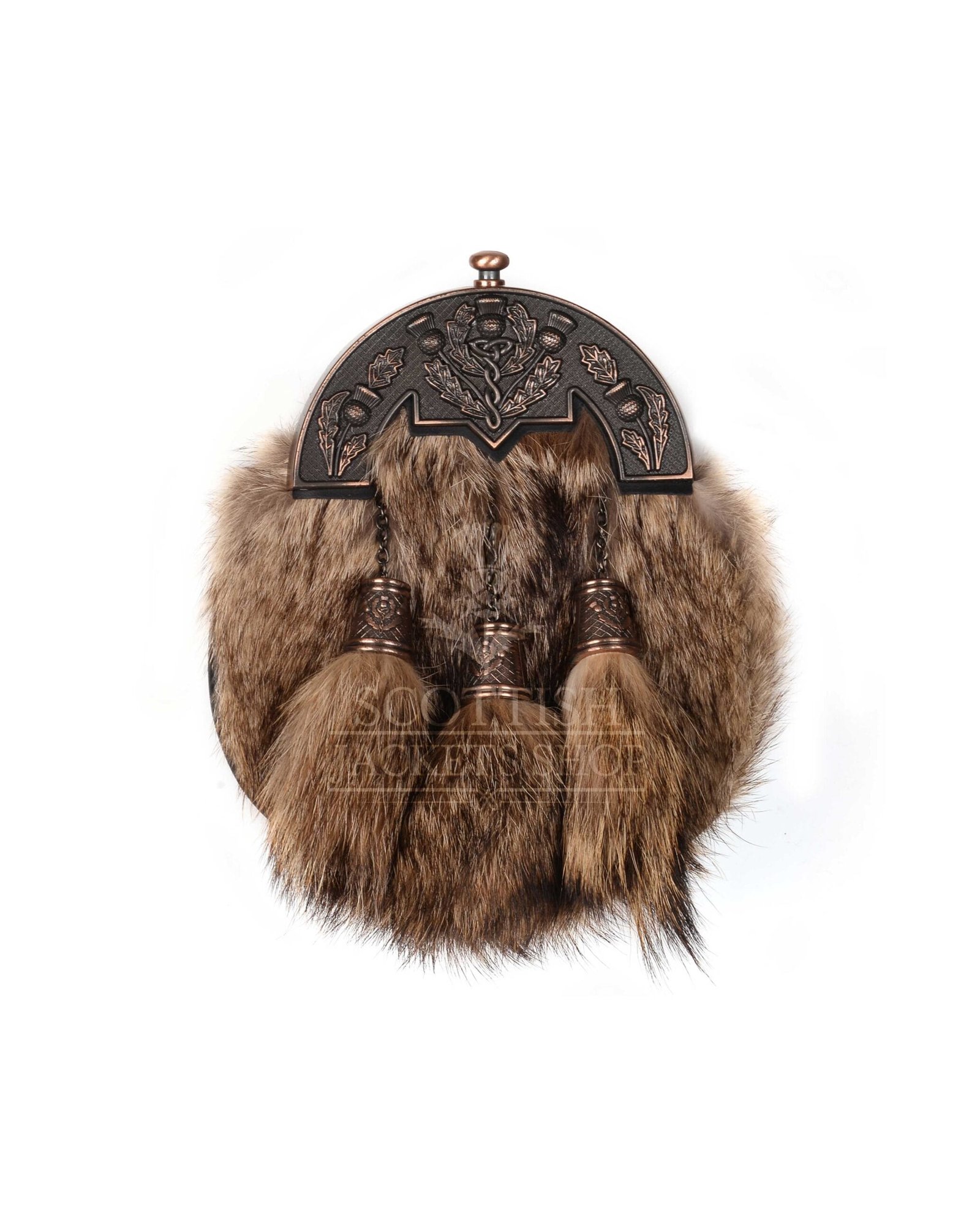 Coyote Fur Full Dress Sporran Bronze Thistle Cantle Coyote Fur Full Dress Sporran Bronze Thistle Cantle