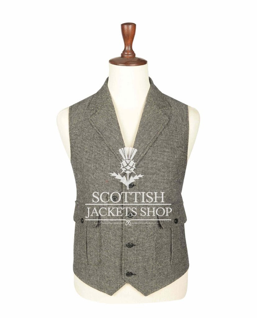 Brown Tweed Wool Waistcoat For Men