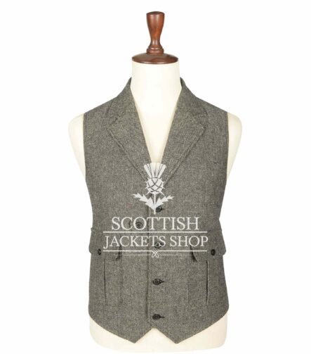Brown Tweed Wool Waistcoat For Men