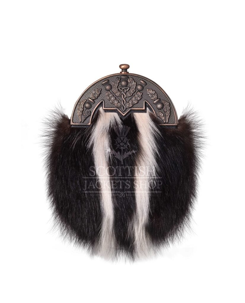 Skunk Fur Full Dress Sporran Brass Thistle Cantle