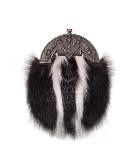 Skunk Fur Full Dress Sporran Brass Thistle Cantle