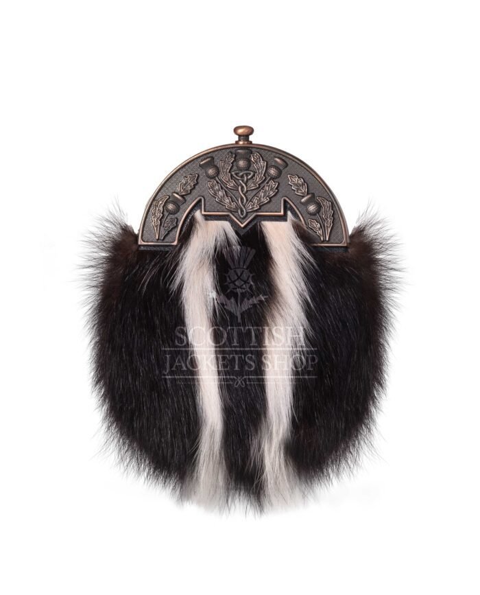 Skunk Fur Full Dress Sporran Brass Thistle Cantle