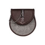 Brown Leather Sporran Gray Tweed Fabric