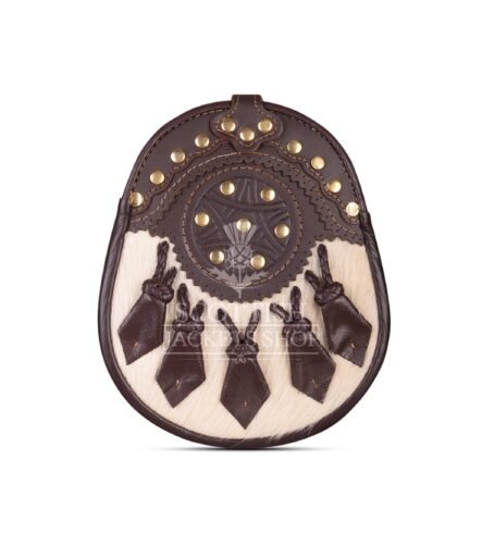 Brown Leather Hunting White Fur and 5 Tassels Sporran