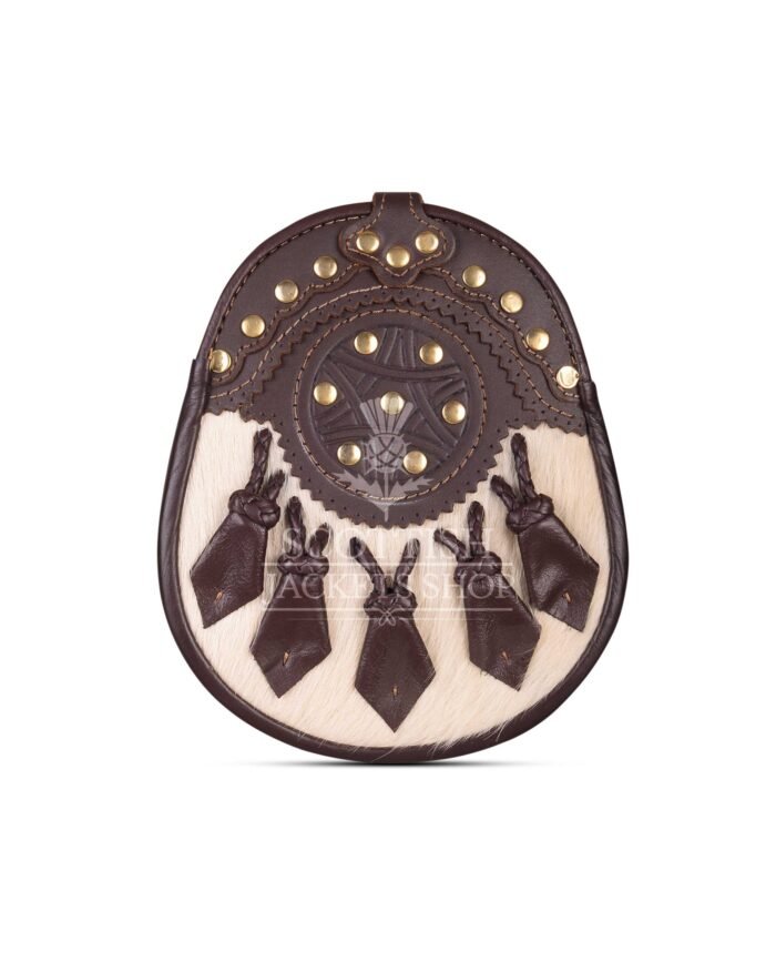 Brown Leather Hunting White Fur and 5 Tassels Sporran