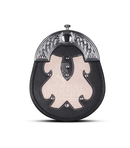 Black Leather Hunting White Fur Silver Cantle Sporran
