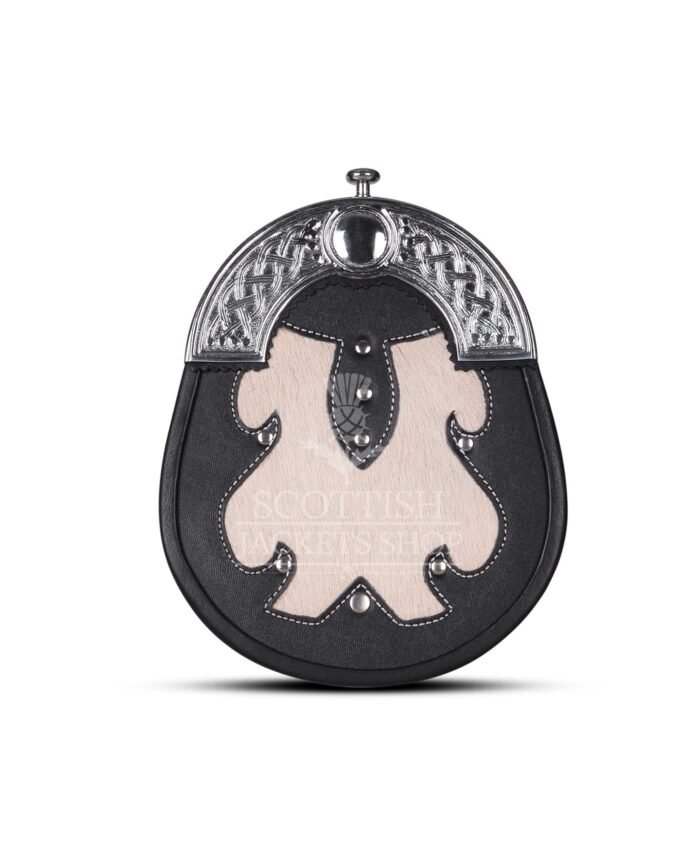 Black Leather Hunting White Fur Silver Cantle Sporran