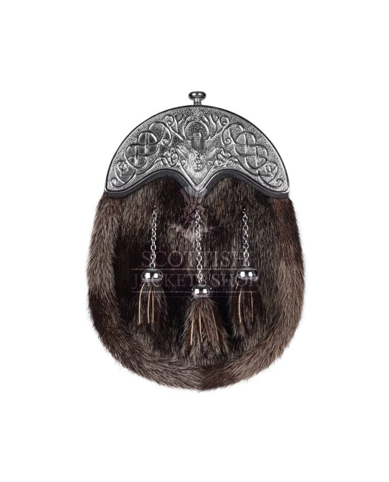 Dark Seal Fur Dress Sporran Silver Stag Head Cantle