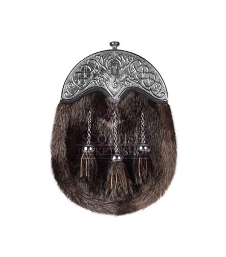 Dark Seal Fur Dress Sporran Silver Stag Head Cantle