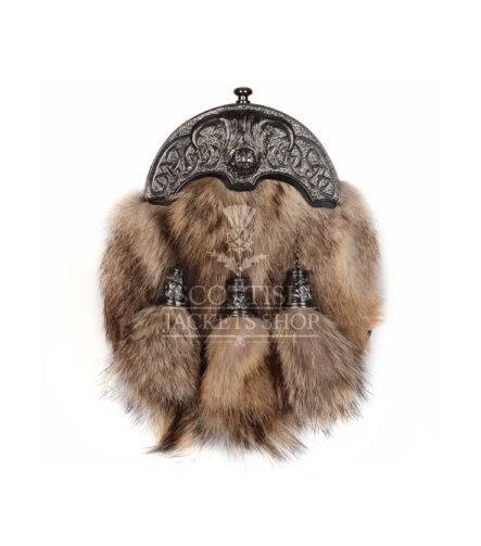 Coyote Fur Full Dress Sporran Nickle Cow Head Cantle