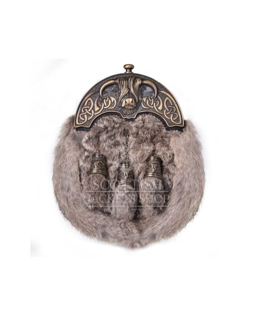 Brass Highland Cow Brown Rabbit Fur Full Dress Sporran
