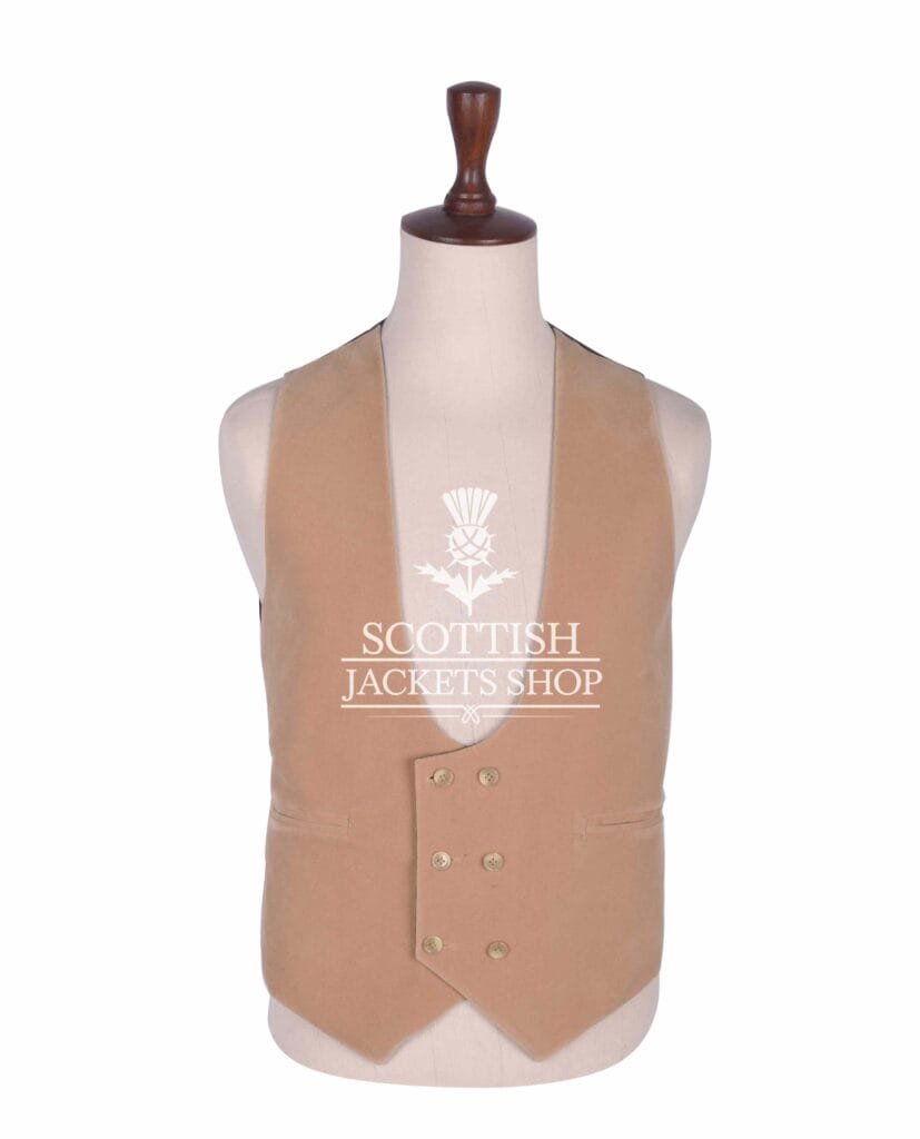 Tan Velvet Double Breasted Kilt Waistcoat