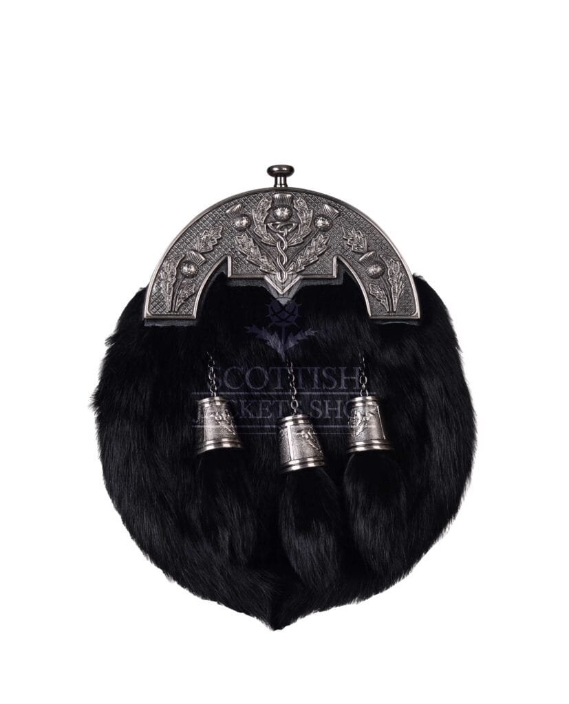 Black Rabbit Fur Antique Black Thistle Cantle Sporran