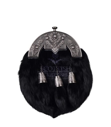 Black Rabbit Fur Antique Black Thistle Cantle Sporran