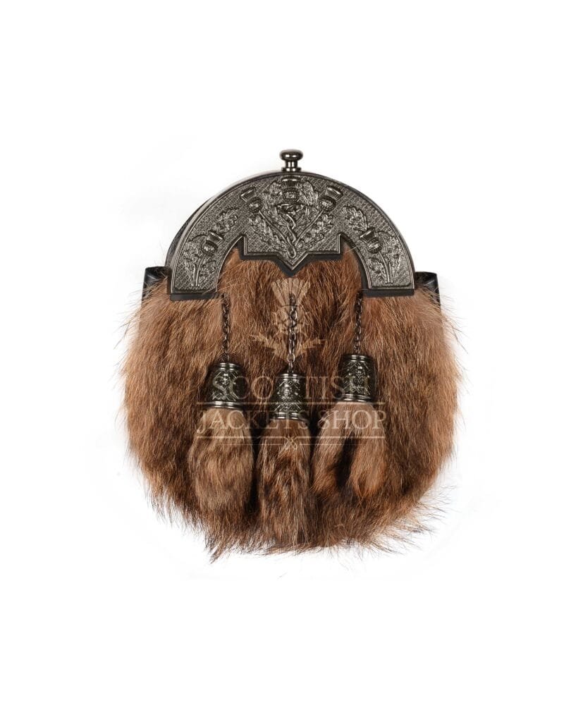 Coyote Fur Full Dress Sporran Nickle Brushed Thistle Cantle