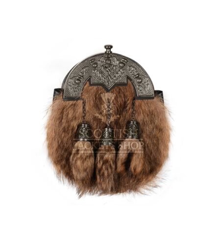 Coyote Fur Full Dress Sporran Nickle Brushed Thistle Cantle