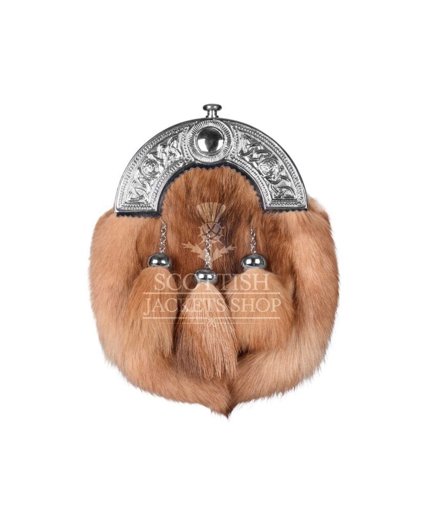 Red Fox Fur Full Dress Sporran Celtic Knots Cantle