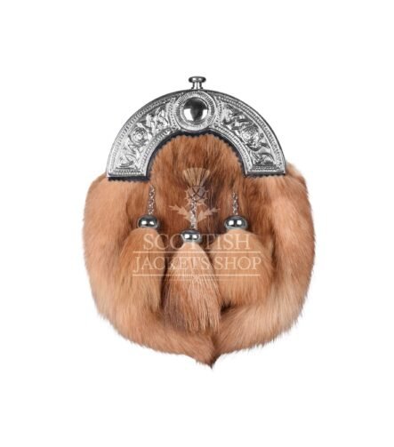 Red Fox Fur Full Dress Sporran Celtic Knots Cantle
