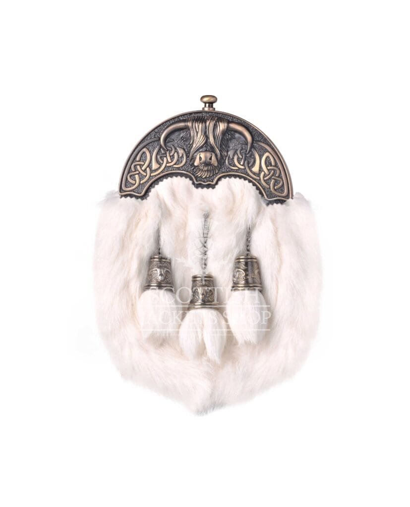 Brass Highland Cow White Rabbit Full Dress Sporran