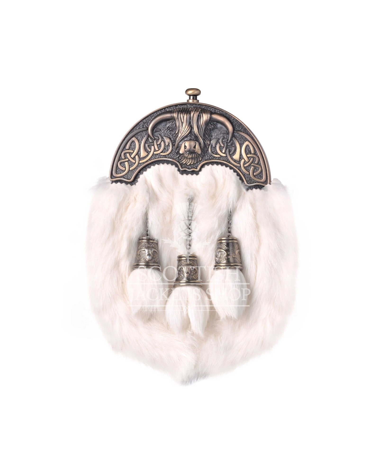 Brass Highland Cow White Rabbit Full Dress Sporran Brass Highland Cow White Rabbit Full Dress Sporran