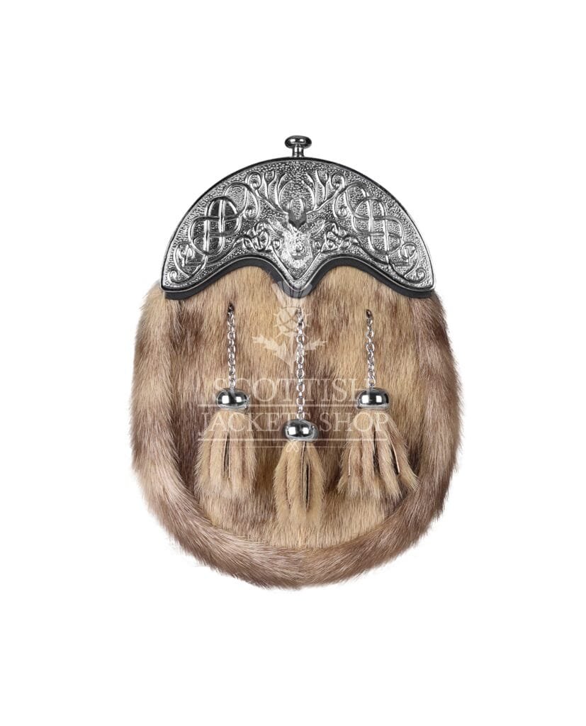 Light Brown Seal Fur Full Dress Sporran Silver Stag Head Cantle