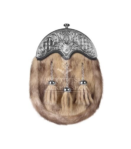 Light Brown Seal Fur Full Dress Sporran Silver Stag Head Cantle