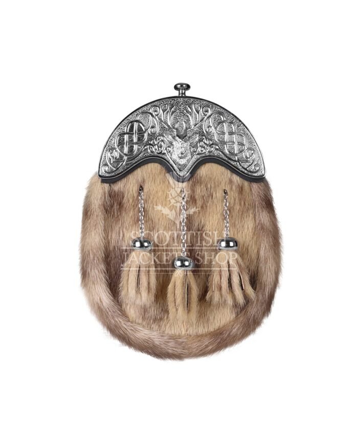 Light Brown Seal Fur Full Dress Sporran Silver Stag Head Cantle