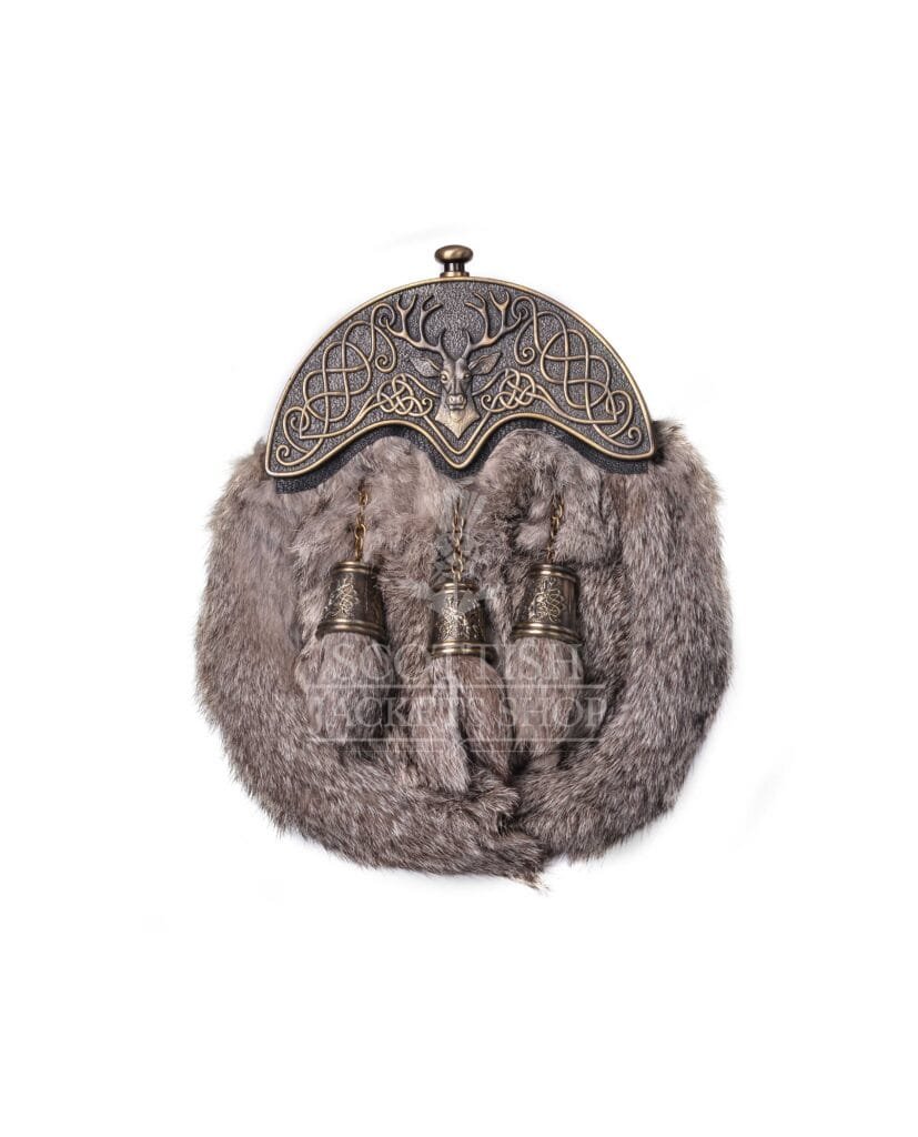 Brass Stag Head Brown Rabbit Fur Full Dress Sporran