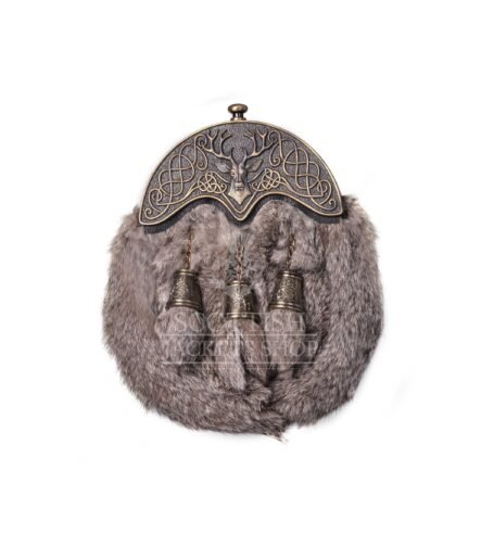 Brass Stag Head Brown Rabbit Fur Full Dress Sporran